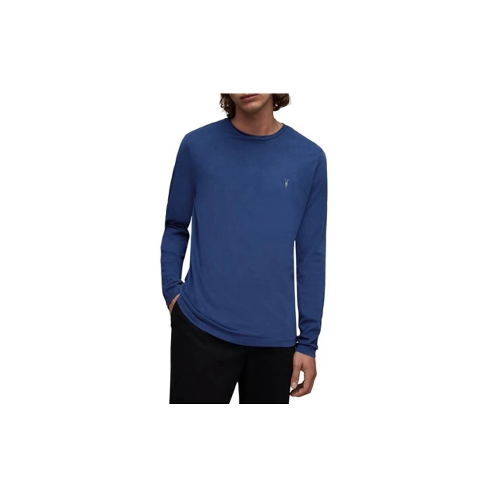 AllSaints Brace Tee Shirt Men XL Blue Organic Cotton Luxury Long Sleeve Soft EUC